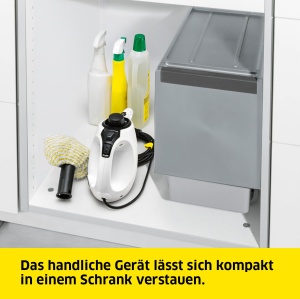 Aparat de curatat cu abur Karcher SC 1, presiune abur: 3 bari, timp de incalzire: 3 min., putere: 1.200 W, suprafata: 20 m2, rezervor: 200 ml, cu mana, jet spot si duza de putere, capac din microfibra si perie rotunda - Img 4