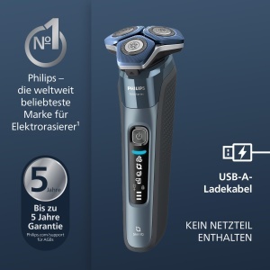 Aparat de ras electric Philips Seria 7000 S788254 albastru utilizare uscata si umeda trimmer inclus - Img 2