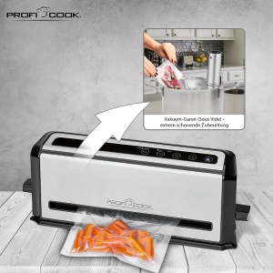 Aparat de sigilare in vid ProfiCook(r) | Masina de sigilat in vid cu 10 pungi | Gatit sous vide si vid | Cusatura de sudura stabila | Etansator de film cu putere de aspiratie de 12 l/min | Mancare de 8 ori mai lunga Proaspata | PC-VK 1133 - Img 5
