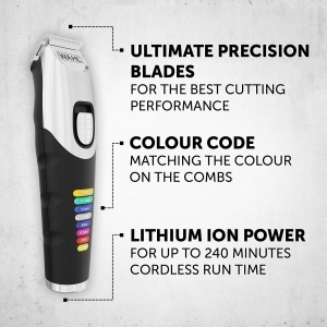 Aparat de tuns barba Wahl Colour Trim piepteni inovatori cu coduri de culori 240 de minute de functionare incarcator USB ideal pentru sala de sport si - Img 2