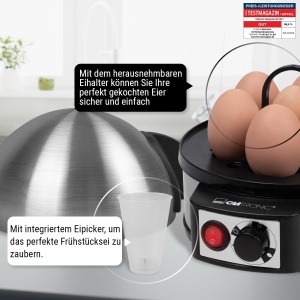 Aparat electric pentru oua Clatronic(r) pentru pana la 7 oua | Aragaz de oua din otel inoxidabil cu reglare a duritatii | Comutator de pornire/oprire iluminat | 400 wati | Otel inoxidabil | EK 3321 - Img 5
