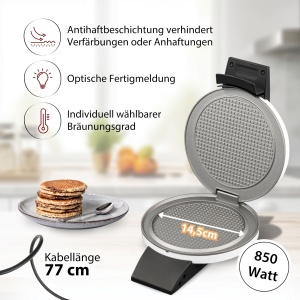 Aparat pentru Stroopwafels Cloer 1641S, 14,5 cm, 850W, alb - Img 2