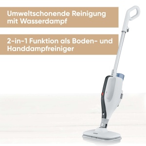 Aparatul de curatat cu abur 2 in 1 SEVERIN cu functie multifunctionala si accesorii combinate practice, pentru toate pardoselile dure si covoare, indeparteaza 99,9% bacterii, timp de incalzire de doar 15 secunde, cablu de 9m, alb/negru, SC 7145 - Img 8