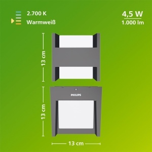 Aplica LED Philips Arbour 45W 1000 lm Lumina calda 2700K IP44 Aluminiu Gri antracit - Img 2
