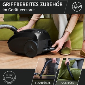 Aspirator de podea compact si puternic Hoover HE1 pentru pardoseli dure si covoare, filtru de praf EPA, sac de praf de 2,5 l, accesoriu integrat, raza de lucru de 7,5 m [HEZ107HM] - Img 4