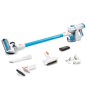 Aspirator fara fir Genius Invictus X7 cu mini perii electrice (14 bucati) Geanta/Aspirator fara fir 2 in 1, 380 W, spoturi LED integrate, baterie litiu-ion, 123 x 22,5 x 26 cm, albastru - Img 1