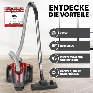 Aspirator fara sac Clatronic BS 1308, 700W, HEPA, tehnologie Eco-Cyclon, Rosu - Img 5