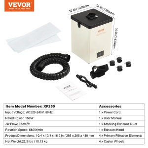 Aspirator fum de lipit VEVOR XF250U, 150W, 332 mh, 3 filtre, compact si mobil - Img 9