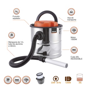 Aspirator pentru cenusa Dicoal Bikain, 1200W, 20L, inox, cu functie de suflare - Img 2