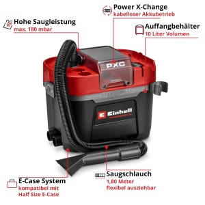 Aspirator profesional umed-uscat Einhell TP-VC 1810 Li BL L-Solo, 10L, 18V, motor fara perii - Img 3