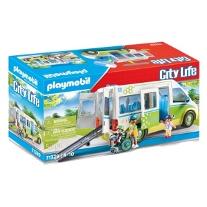 Autobuz scolar PLAYMOBIL 71329, 5 locuri, rampa pliabila pentru accesibilitate