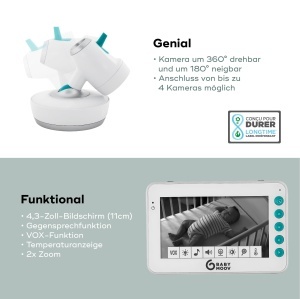 Babymoov Baby Monitor YOO-Moov - Camera 360 de grade cu telecomanda, ecran de 4.3" - Img 4