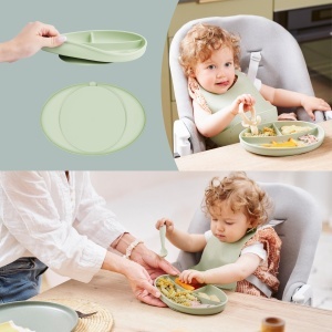 Babymoov Baby Teller Farfurie din silicon cu ventuza 3 compartimente verde - Img 5