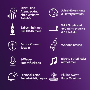 Babyphone Philips Avent Premium SCD97426, Camera 1080p, Senzor Somn si Respiratie - Img 9