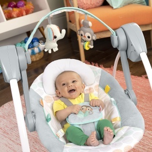 Balansoar automat pentru bebelusi Bright Starts Whimsical Wild, compact, cu 6 melodii si 2 jucarii - Img 12