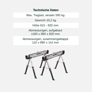 Banc de lucru Metabo MAB 82-2, 2 bucati, inaltime ajustabila, otel - Img 3