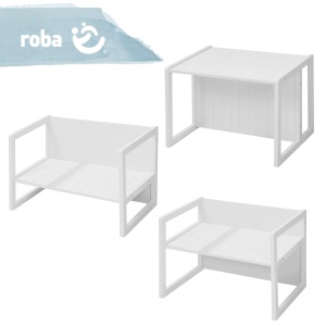 Banca pentru copii roba B005E7MM, 2 inaltimi, MDF alb, stil rustic - Img 6