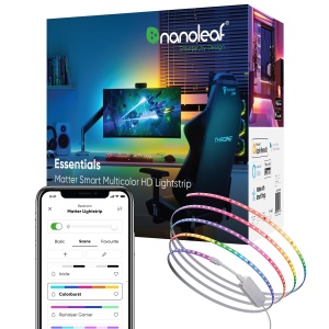 Banda de lumina Nanoleaf Matter Essentials HD, banda LED RGB IC adresabila de 5 M - inteligenta, Matter prin Wi-Fi, Bluetooth, banda LED de 16 milioane de culori, functioneaza cu Alexa Google Apple - Img 1