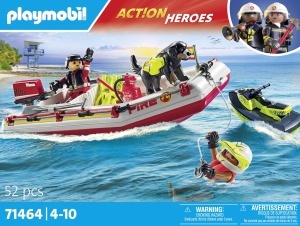 Barca de pompieri PLAYMOBIL 71464 cu Aqua Scooter, accesorii incluse, pentru copii de la 4 ani - Img 4