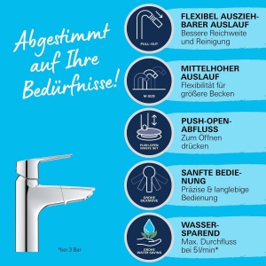 Baterie baie GROHE Start 24205003 crom economisire apa cu scurgere Pop-Up - Img 4