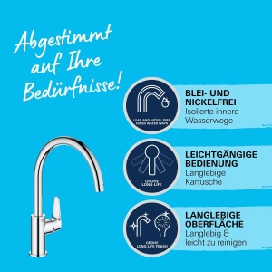 Baterie bucatarie GROHE StartCurve 31554001 crom rotatie 360deg economisire apa - Img 4