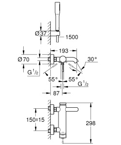 Baterie Cada-Dus GROHE Essence 33628001 Crom Set Complet cu Para de Dus - Img 2