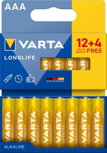 Baterii AAA VARTA Longlife, 16 bucati, Alkaline, 1.5V