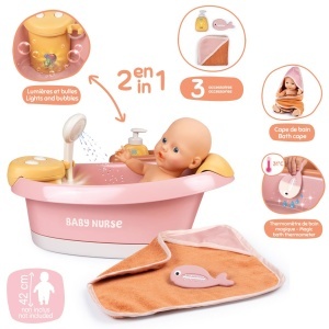 Bazin pentru papusi Smoby Baby Nurse cu apa, lumini LED si accesorii - Img 3