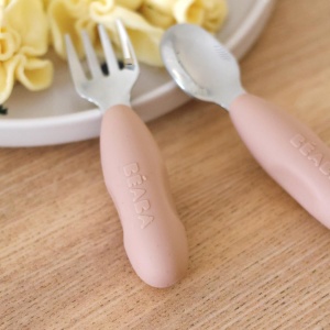 BEABA, set 2 tacamuri pentru copii din otel inoxidabil si silicon, tacamuri pentru copii, tacamuri pentru copii, de la 10 luni, forma ergonomica, maner ergonomic, tacamuri de invatare pentru copii, pralina - Img 7