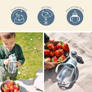 Beaba Strohhalmbecher 2 in 1 Babyflasche 300 ml Roz Manere Detasabile - Img 10