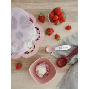BEABA - Tacamuri ergonomice - 6 linguri si 4 furculite - maner scurt, rotunjit - prietenos cu bebelusii, potrivit pentru dreptaci si stangaci - gri/albastru/roz - Img 6