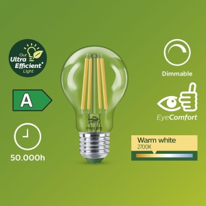 Bec LED Philips Classic ultra-eficient cu clasa de eficienta energetica A, inlocuieste 60W, baza E27, clara, lumina alba calda (2700K), reglabil, generatie veche - Img 7