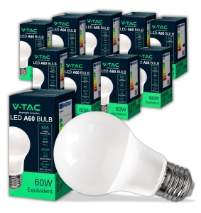 Bec LED V-TAC E27 8,5W (echivalent 60W) 3000K cald, 10 buc