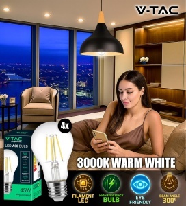 Bec LED V-TAC E27 Filament A60, 6W, 600 Lumen, 3000K, 4 bucati - Img 4