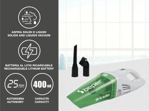 BEPER 50.401 Aspirator de mana mic si practic Fara fir cu filtru Hepa pentru masina sau uz casnic, Material: Metal, alb/verde, 75 W - Img 2