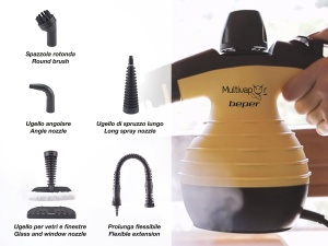 BEPER 50.700 Aparat de curatat cu abur pentru podea, canapele, covoare - Aparat de curatat cu abur 135deg max, cablu de 3 metri, 350 ml - Img 4