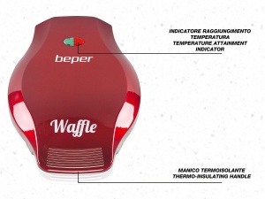 Beper 90.602 pentru vafe, 5 vafe in acelasi timp, farfurie antiaderenta 18 cm, 800-100 W-rosu/alb, plastic - Img 3