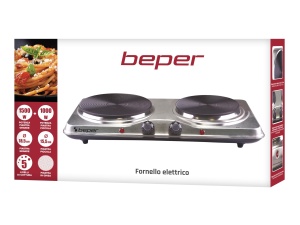Beper 90.825 Placi fierbinti cu 5 niveluri de putere Placa fierbinte electrica din otel inoxidabil din 2 piese, gri/negru, 2 placi fierbinti - Img 8