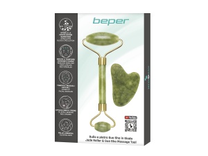 BEPER C301ABE101 Roll and Stone Gua Sha in Jade, Instrument de masaj cu rola de jad si Gua Sha, Masaj facial si corporal, relaxant, distanta si varsta, verde - Img 6