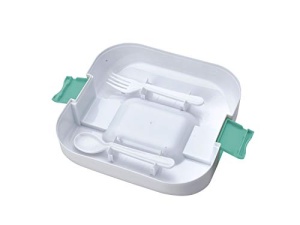 BEPER FOODY Cutie de pranz electrica pentru masina, camion, birou, scoala cu priza dubla (masina/perete) - cutie de pranz termica cu 4 compartimente interioare separabile + tacamuri incluse, albastru - Img 10