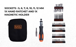 Black+Decker Set de clichet manual din 56 de piese (pentru lucrari de intretinere si reparatii la masina, intr-o geanta practica) A7104 - Img 7