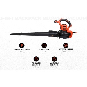 BLACKDECKER BEBLV300 3000W Suflanta Aspirator si Tocator Frunze 3-in-1 cu Rucsac 72L - Img 5