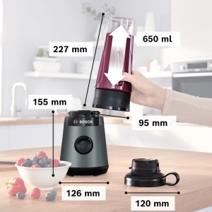 Blender Bosch VitaPower Seria 2 MMB2111S 450W 40000 RPM Sticla ToGo Lame Inox - Img 2