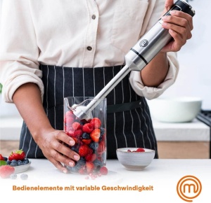 Blender de mana MasterChef din otel inoxidabil 3 in 1, blender de mana cu tel electric si spumant de lapte de mana, blender de mana cu 2 setari de viteza, aparat de bucatarie cu bagheta, poate fi spalat in masina de spalat vase, 400w - Img 4