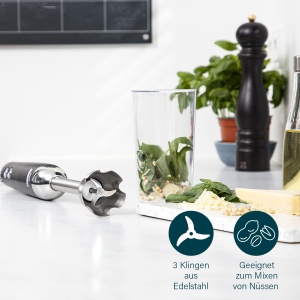 Blender Princess Stabmixer 1200 W cu 3 cutite din inox si viteza reglabila - Img 5