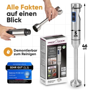 Blender ProfiCook PC SM 1317, 1000W, Mixstab Extra Lung, Inox - Img 7