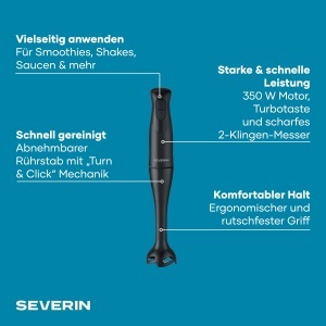 Blender Severin SM 3760, 350W, 2 cutite, negru - Img 2