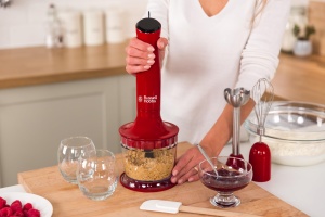 Blenderul de mana Russell Hobbs [3 in 1: blender de mana/tocator, blender si atasament pentru tel] Desire Red (accesoriu fara BPA si care poate fi spalat in masina de spalat vase, pentru smoothie-uri, sosuri de supa, iaurt pentru bebelusi) 24700-56 - Img 5