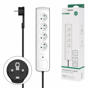 Bloc de priza Hama cu 4 iesiri, 16A, 3680W, design plat, cablu 1.5m