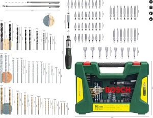 Bosch 91 buc. Set de burghie si burghie din titan V-Line (pentru lemn, piatra si metal, inclusiv surubelnita cu clichet si tija magnetica, accesorii unelte de gaurit si insurubat) - Img 3